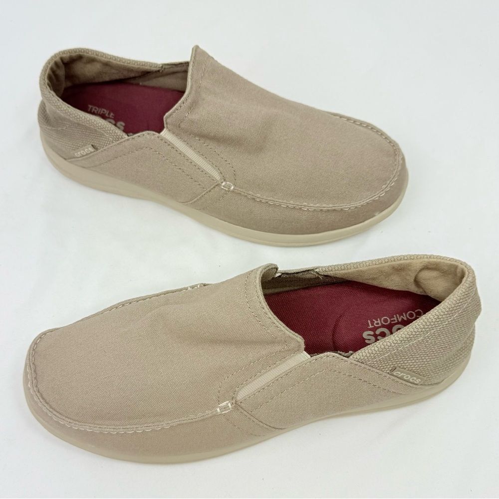 Crocs Tan Canvas Conversion Heel Slip On Deck Boat Loafers